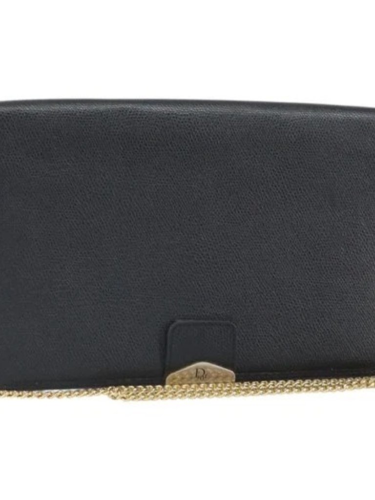 Christian Dior Chain Shoulder Bag Leather Black Gold Auth Ka1946